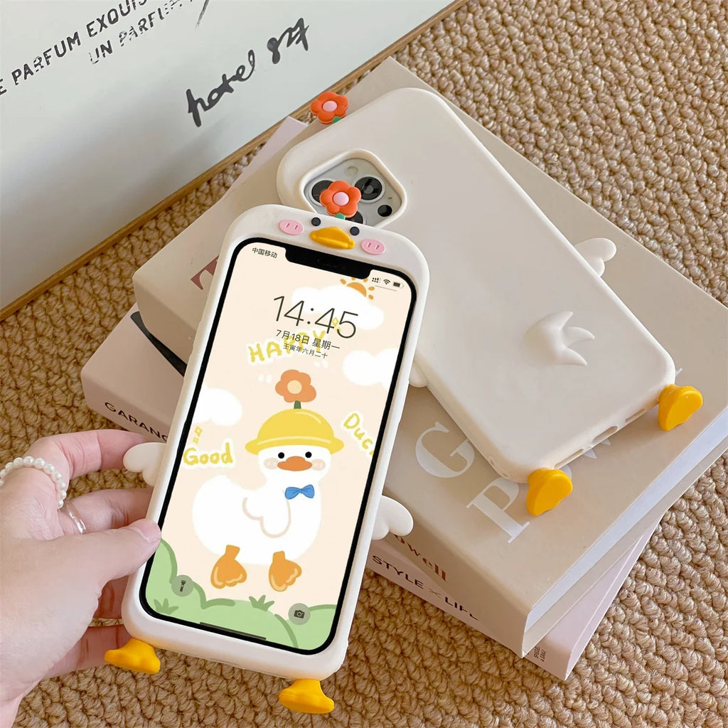 3D Flower Duckling Suitable For iPhone 15 Phone Case 13 Silicone 14 12 Pro Max 11 XR Soft XSMAX 8 PLUS
