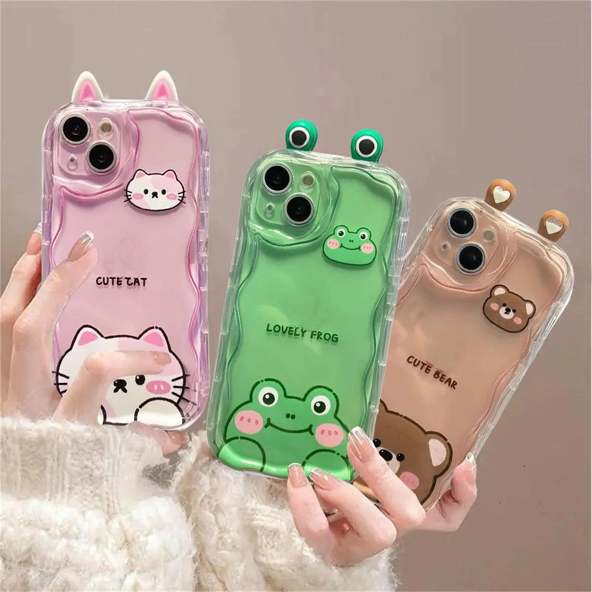 3D Cute Rabbit Bear Frog Cat Ear Doll Case For Samsung Galaxy A15 A54 A21S A22 A23 A24 A31 A32 A33 A34 S24 Plus Ultra CoverDoll