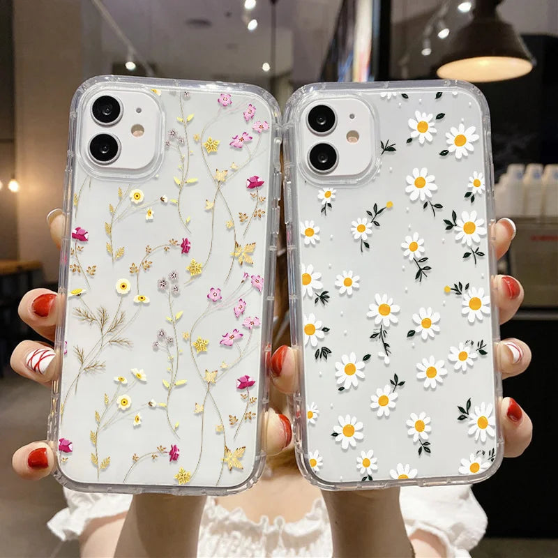 Flower Phone Case For iPhone 17 Case iPhone 15 13 14 11 12 16 Pro Max 7 8 Plus 12 13 Mini XR SE Soft Silicone Transparent Cover