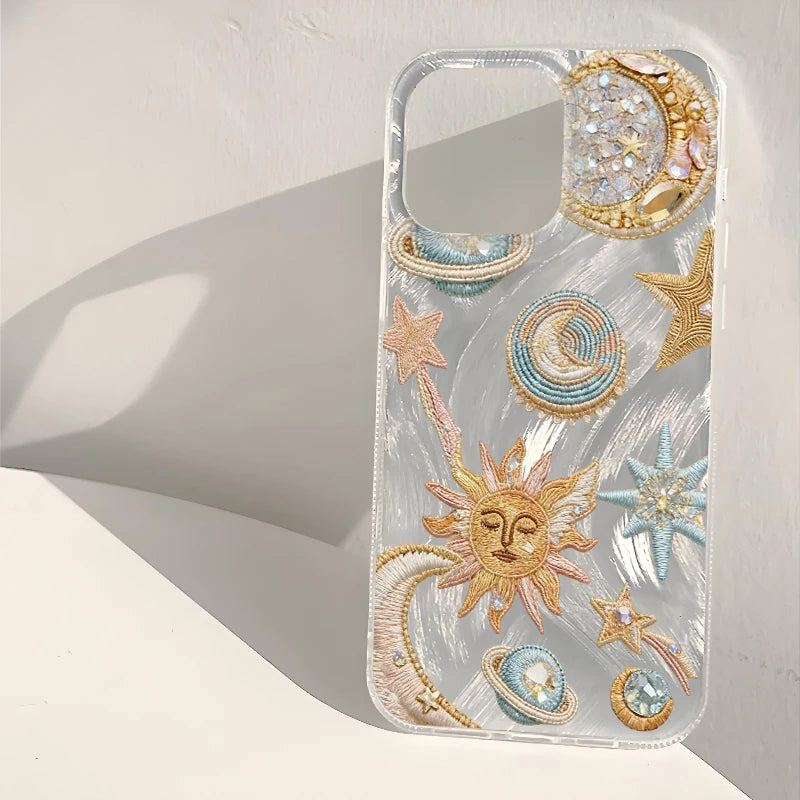 Gold Pink Blue Star Moon Sun Planet Printed TPU Silicone Case For iPhone 17 16 15 14 13 12 11 Pro Max X XR XS 15 Plus 16E Cover