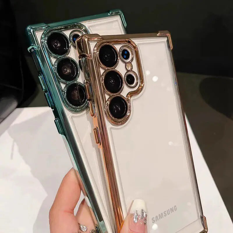For Samsung Galaxy S26 Ultra  Case Camera Lens Film Protection Luxury Plating Transparent Silicone Airbag Bumper Back Cover