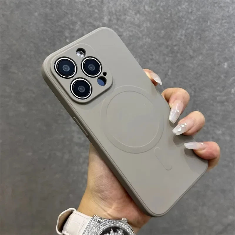 Genuine liquid silicone magsafe charging phone case for iPhone 16 15 14 13 12 11 Pro Max Plus Mini Titanium gray soft back cover