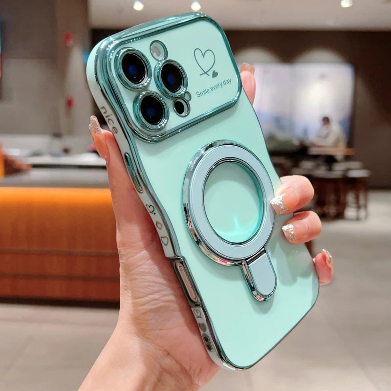 Bracket For Magsafe Phone Case For iPhone 17 16 13 15 14 11 12 Pro Max 15 16 Plus 16e Silicone Large Window Cover For iPhone Air