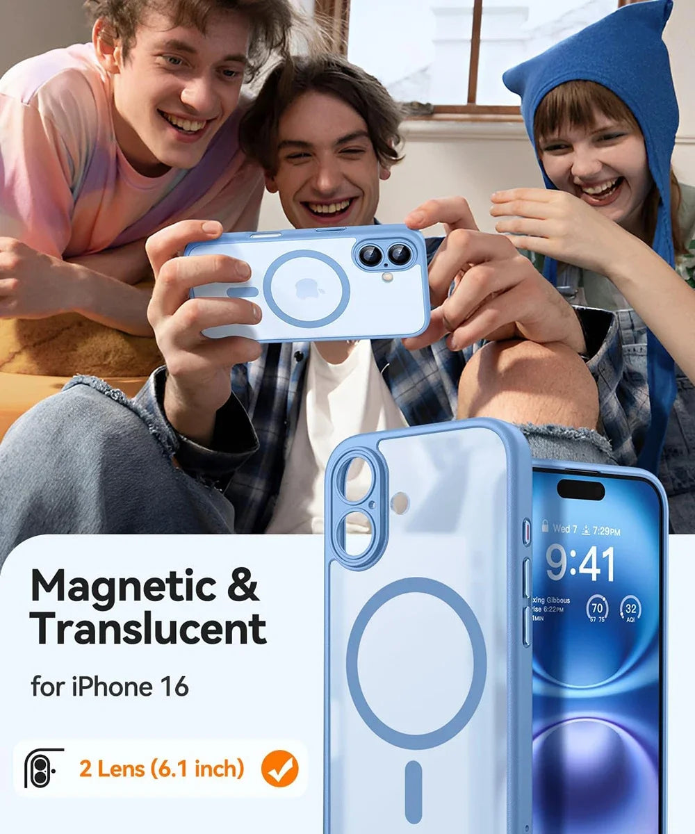 Magnetic Luxury Matte Translucent Armor Shockproof Case For iPhone 16 15 14 13 12 11 Pro Max Plus  Wireless Charge Cover