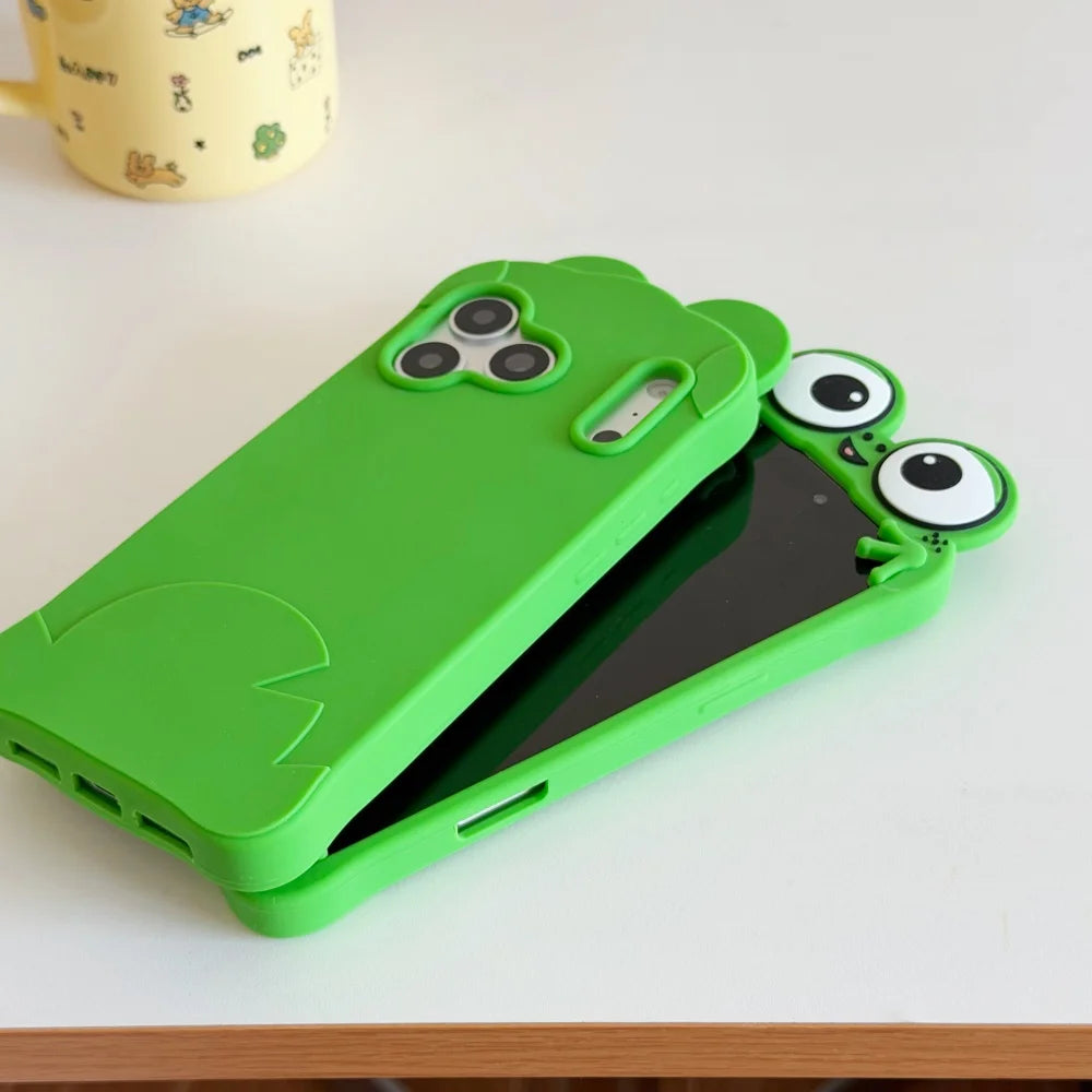 Cute Cartoon 3D Big Eyes Frog For iphone 17promax Soft Case 17 13 14 15 16 pro max Silicone Protective Cover Shock Proof Animal