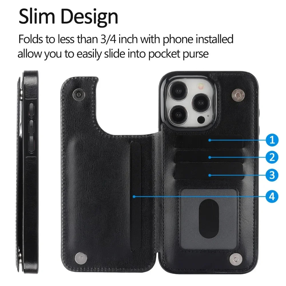 Wallet Flip Phone Case For iPhone 16 15 Pro Max 14 11 13 12 Mini XR 7 8 Plus SE 2020 2022 Card Slots Holder PU Leather Cover