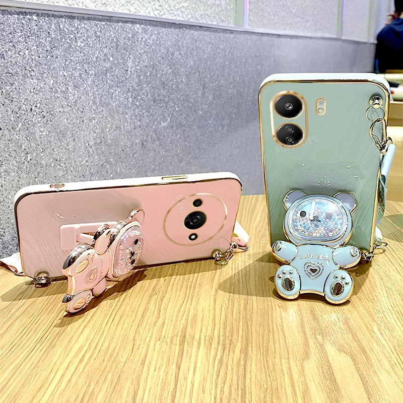 Redmi13c Crossbody Lanyard Bear Silicone Case On For Xiaomi Redmi 13 13c 12c 12 4g 10 10a 10c 9 9a 9c A3 A2 A1 Plus Holder Cover