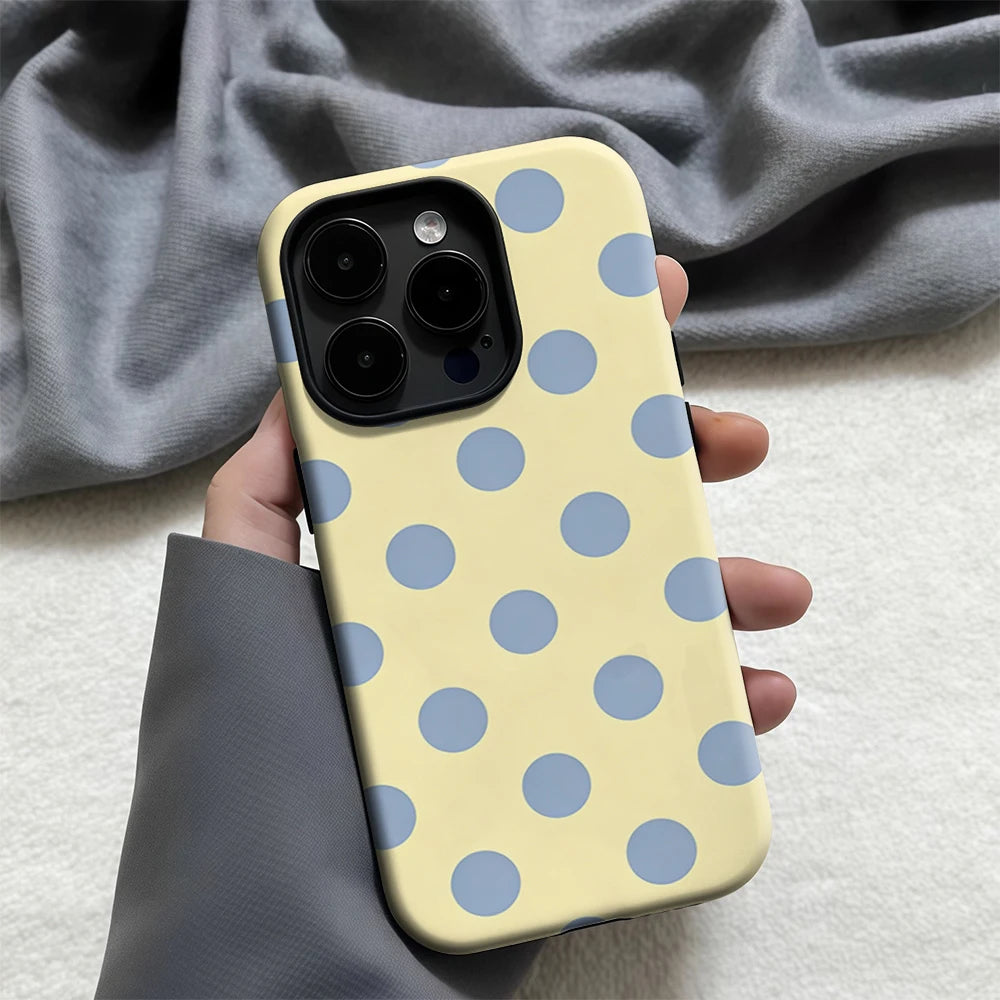 Casegame Matte Bumper for Magsafe Case for IPhone 17 16 15 14 Plus 13 Pro Max Shockproof Hard PC Yellow Blue Dots Cover