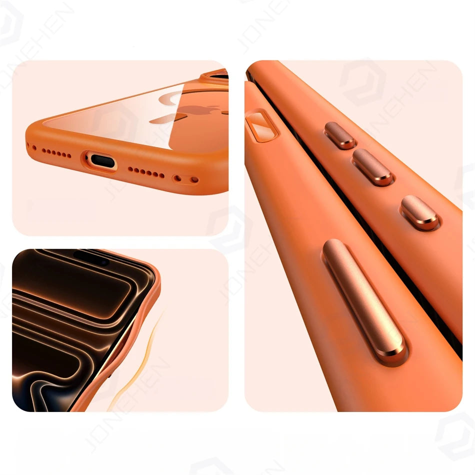 Magnetic Business Simplicity Shockproof Orange Bumper Camera Button Case For iPhone 17 16 15 14 Pro Max Clear Cover For Magsafe