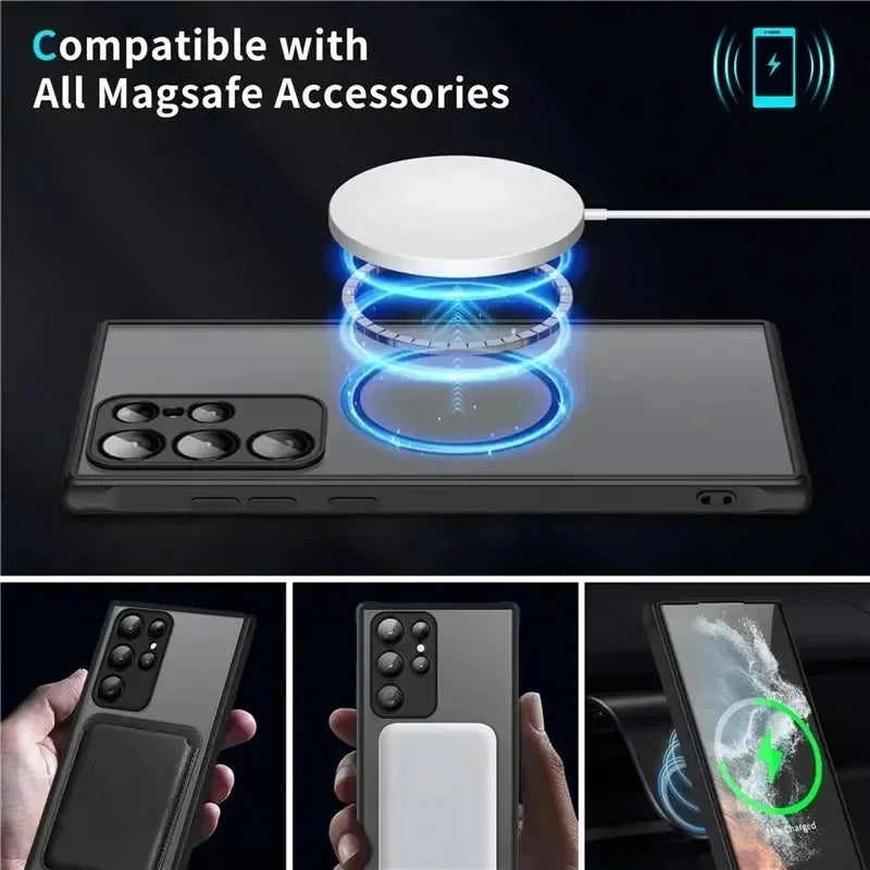 Matte Translucent Magnetic Case For Samsung Galaxy S22 S21 S20 FE S9 S10 Plus Ultra For Magsafe Wireless Charge Skin Hard Cover