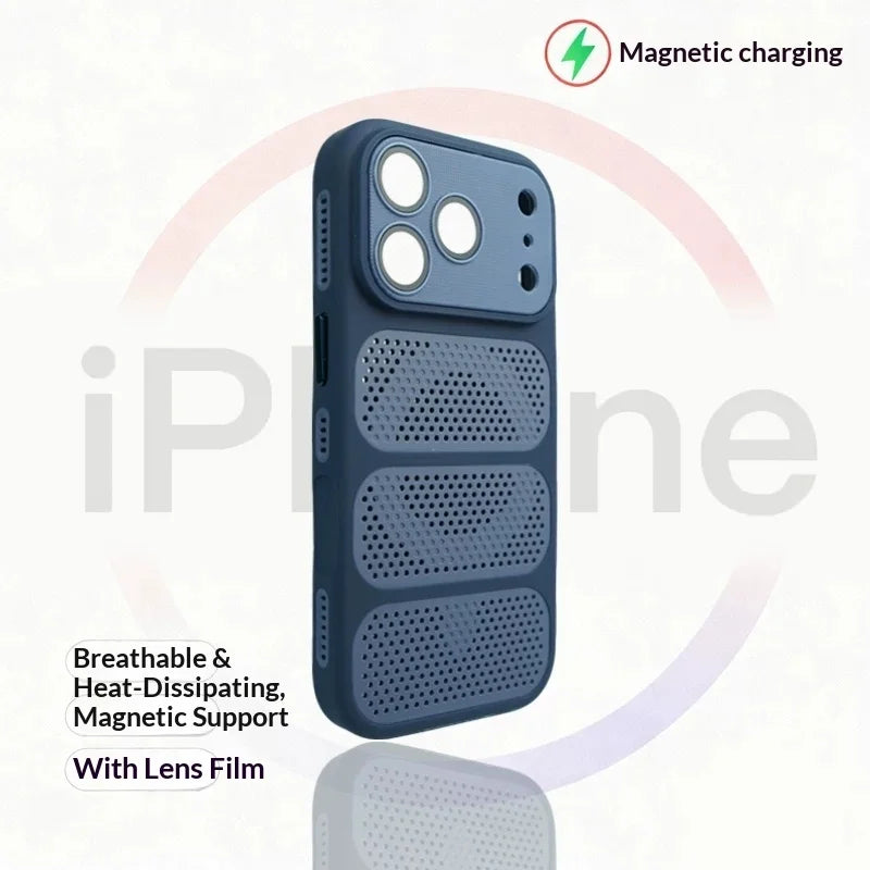 For Magsafe Breathable Heat Dissipation Magnetic Phone Case For iPhone 12 13 17 Pro Max 14 15 16 Plus Lens Film Protect Cover
