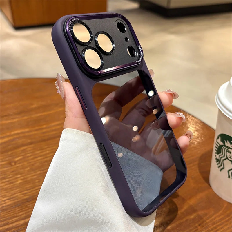 High-end Metal Camera Ring Case for iPhone 17 Pro Max，17 Pro，Smoke Black Translucent Cover with Acrylic Military Shockproof