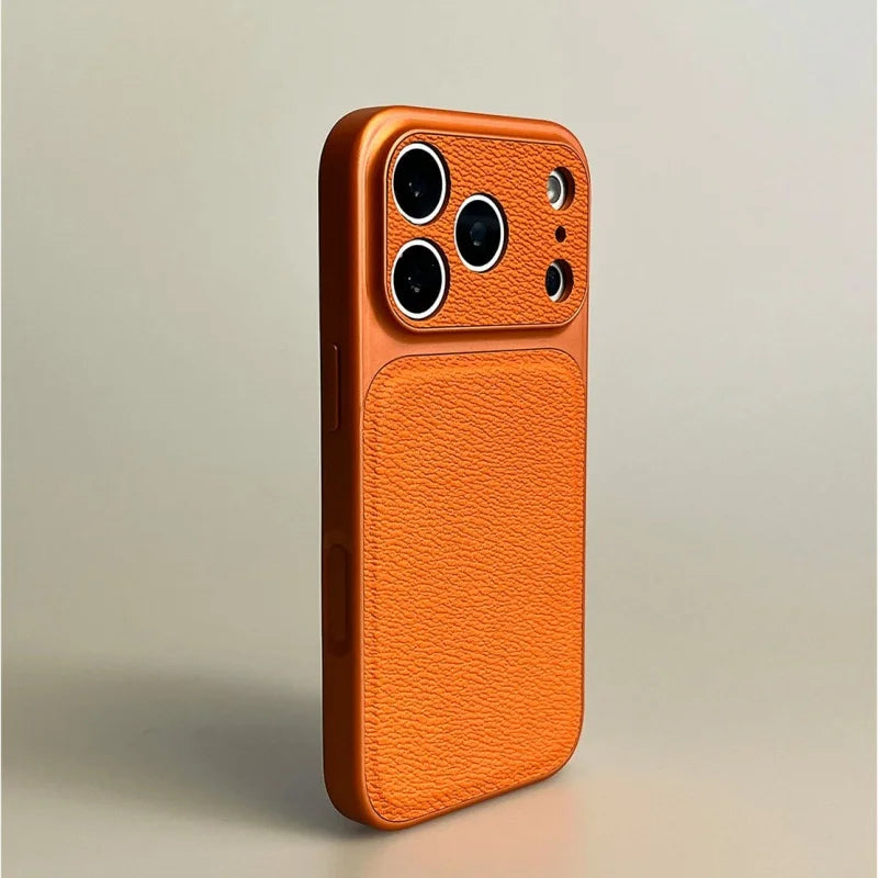 Luxury Hard Leather Plating Case for iPhone 17 Air 16 15 14 13 Pro Max Shockproof Matte Candy Color Armor Business Phone Cover