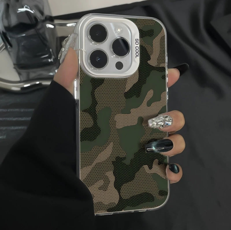 Luxury Green Camouflage Pattern Phone Case For iPhone 17 11 13 14 12 15 16 Pro Max XS X XR 7 8 Plus SE2 Shockproof Bumper Cover