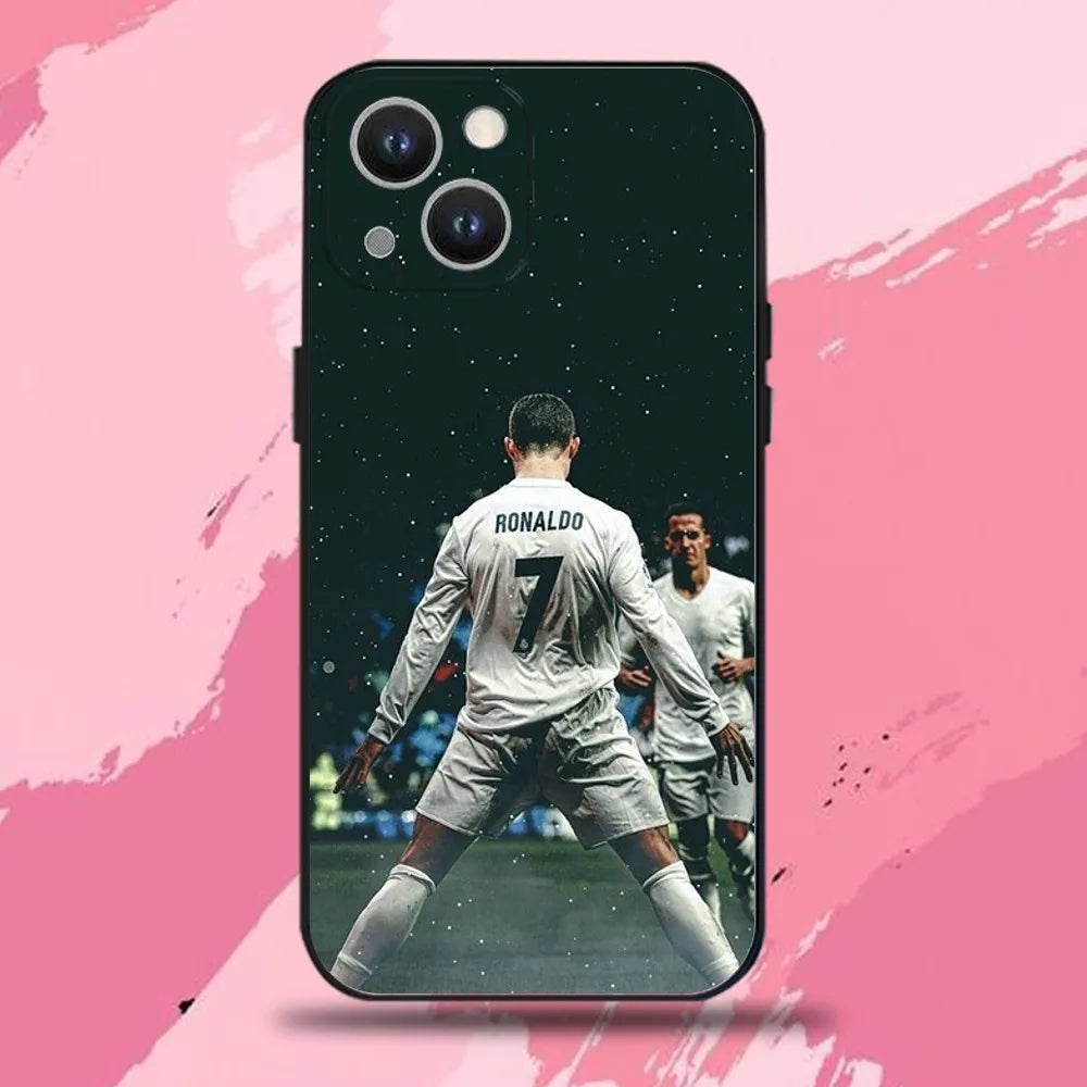 CR7 Football Star R-Ronaldo-ES Phone Case For iPhone16,15,14,13,12,11 Plus,Pro Max,XS,X,XR,SE,Mini,8,7,Soft Silicone Black Cover