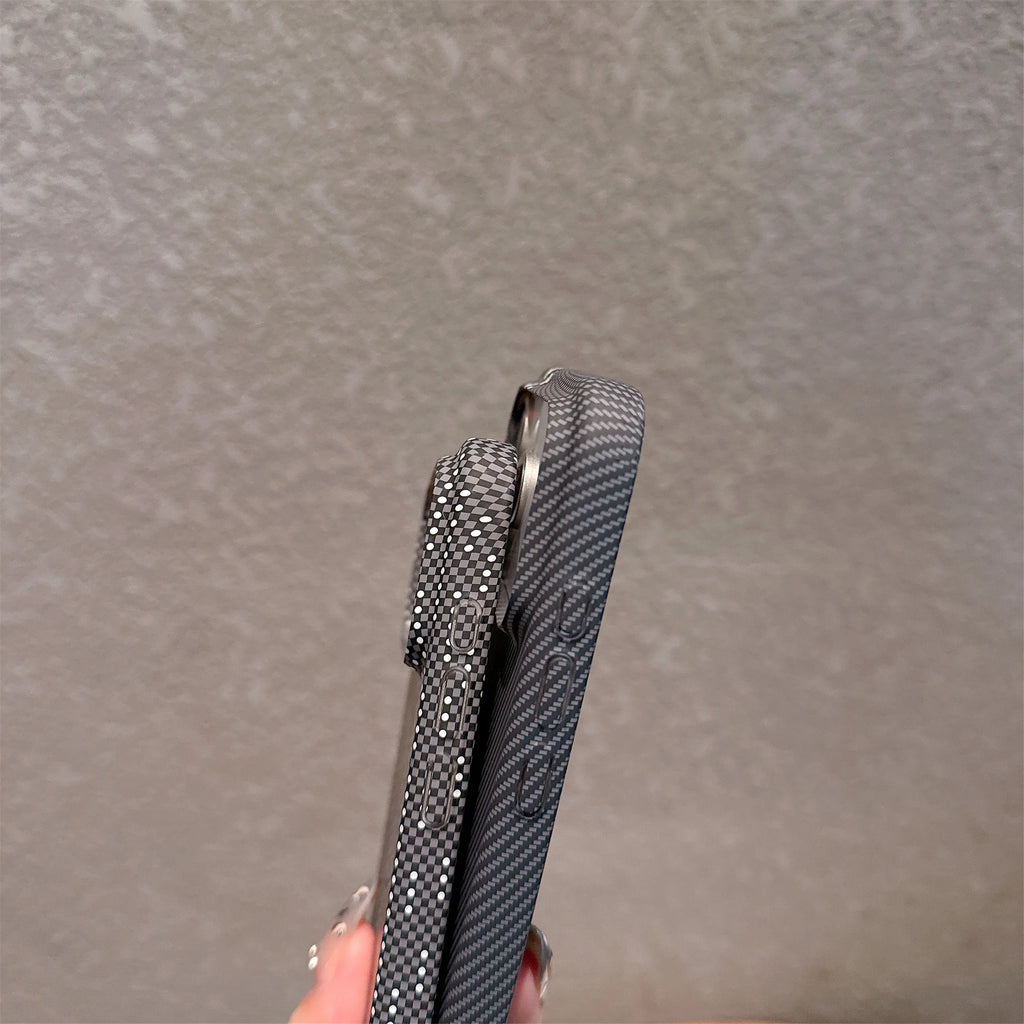 Luxury UltraThin PC Carbon Fiber Kevlar Texture Phone Case For iPhone 17 Air 16 15 14 13 12 Plus Pro Max Full Frame Bumper Cover