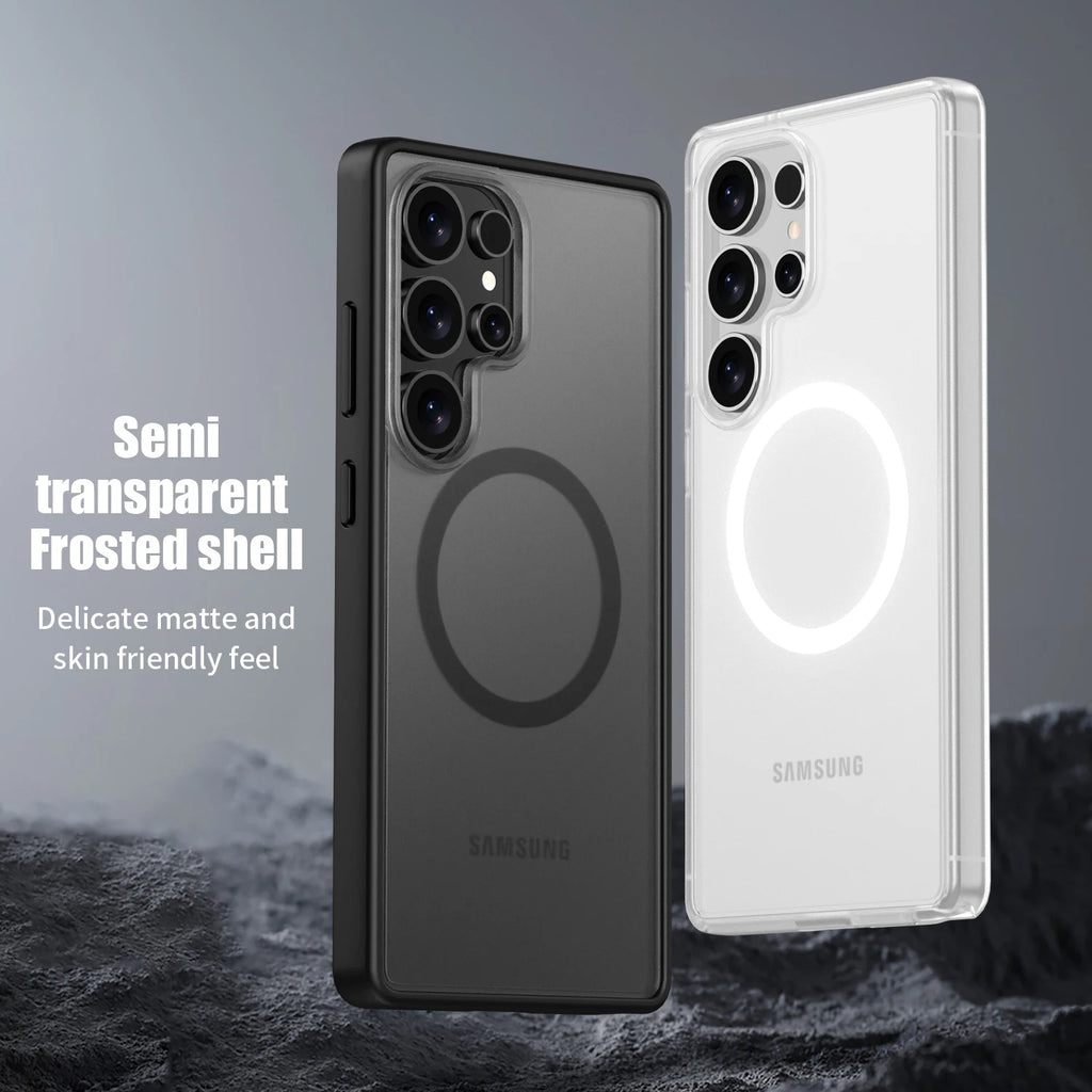 Matte Clear Magnetic Charging Phone Case For Samsung Galaxy S26 S24 S25 Ultra S24+ S25+ Shockproof PC Back TPU Edges Cover