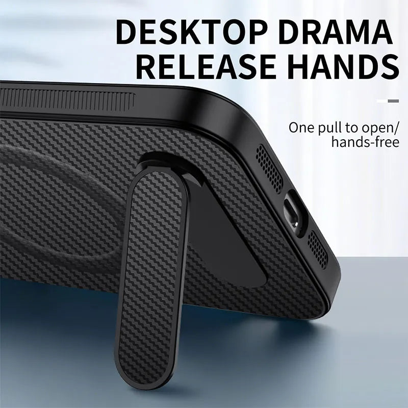 Carbon Fiber Magnetic Stand Case for Samsung Galaxy S26 Ultra S25 Edge S24 S23 S22 S21 S20 Ultra Plus S25 FE for Magsafe Cover