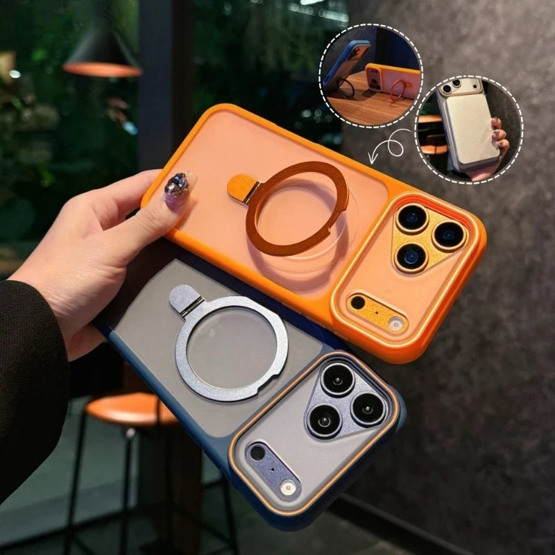 Ring Bracket Stand Holder Magnetic For Magsafe Frosted Case For iPhone 15 16 17 Pro Max 11 12 13 14 Plus Matte Soft Bumper Cover