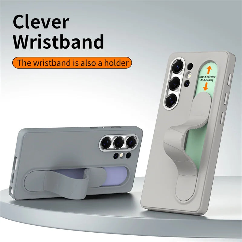 For Samsung Galaxy S24 Ultra S25 Ultra S23 Plus S26 S22 Smart Silicone Wristband Phone Case Multifunctional TPU Protective Cover