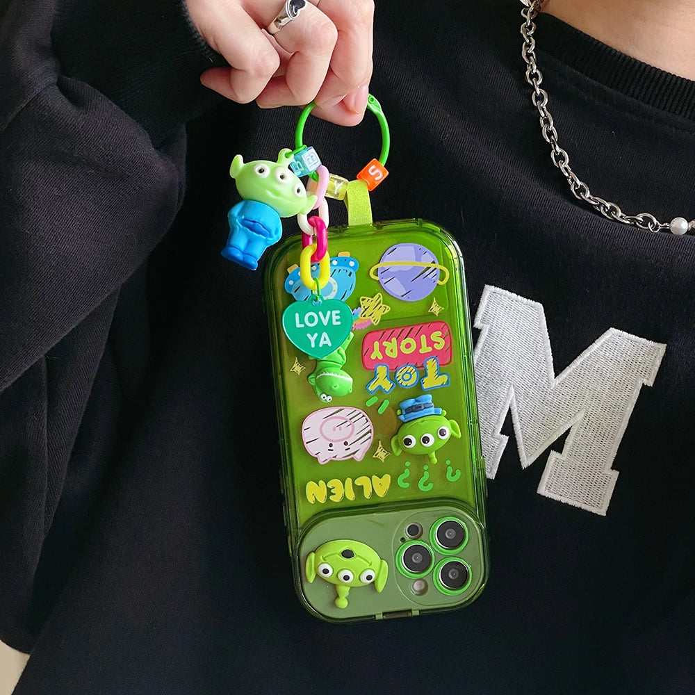 Cartoon 3D Doll Toy Story Alien Lotso Candy Color Mirror Stand Holder Phone Case For iPhone 7 8 11 12 13 14 15 16 17 Plus Pro