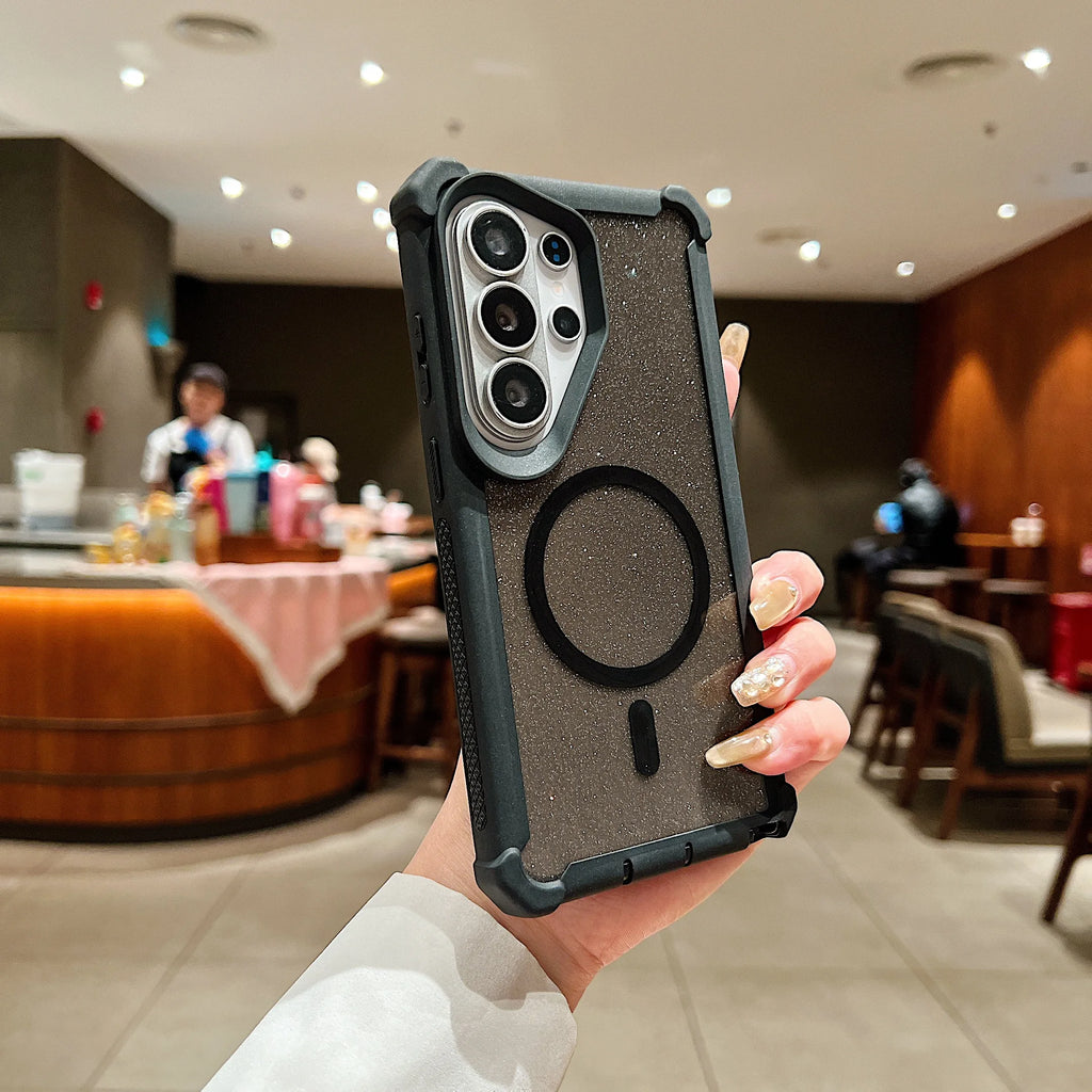 Shockproof Armor Bumper Glitter Clear Phone Case For Samsung Galaxy S26 Ultra S25 S24 Plus S23 For Magsafe Wireless Charge Cover