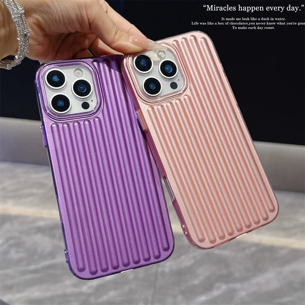 Luxury Corrugated Metallic Paint Matte Case For iPhone Air 11 12 13 14 15 16 17 Pro Max Plus 16E Soft TPU Shockproof Back Cover