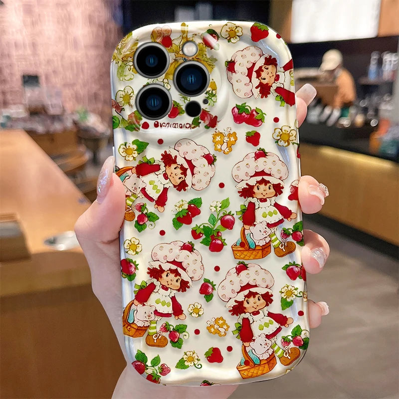 Strawberry Shortcake Wave Case for iPhone 16 E 15 Pro Max 14 13 12 Mini 11 Pro Max XS X 8 7 Plus Liquid Silicone Covers Funda