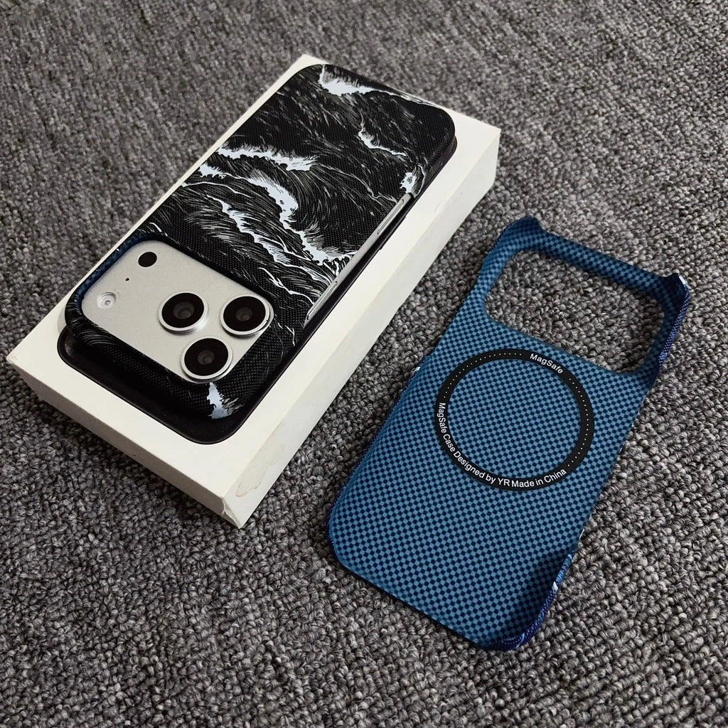 Frameless Ultra Thin Carbon Fiber Magnetic Case For iPhone Air 17 12 13 14 15 16 Pro Max Plus Kevlar Texture Matte PC Hard Cover
