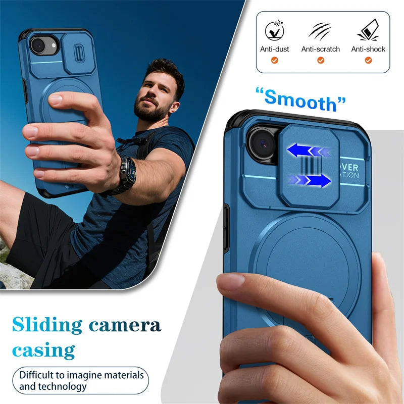 Armor Shockproof Case For Apple iPhone 17e 16e Cover Magnetic Wireless Chraging Fold Stand Shell Fundas