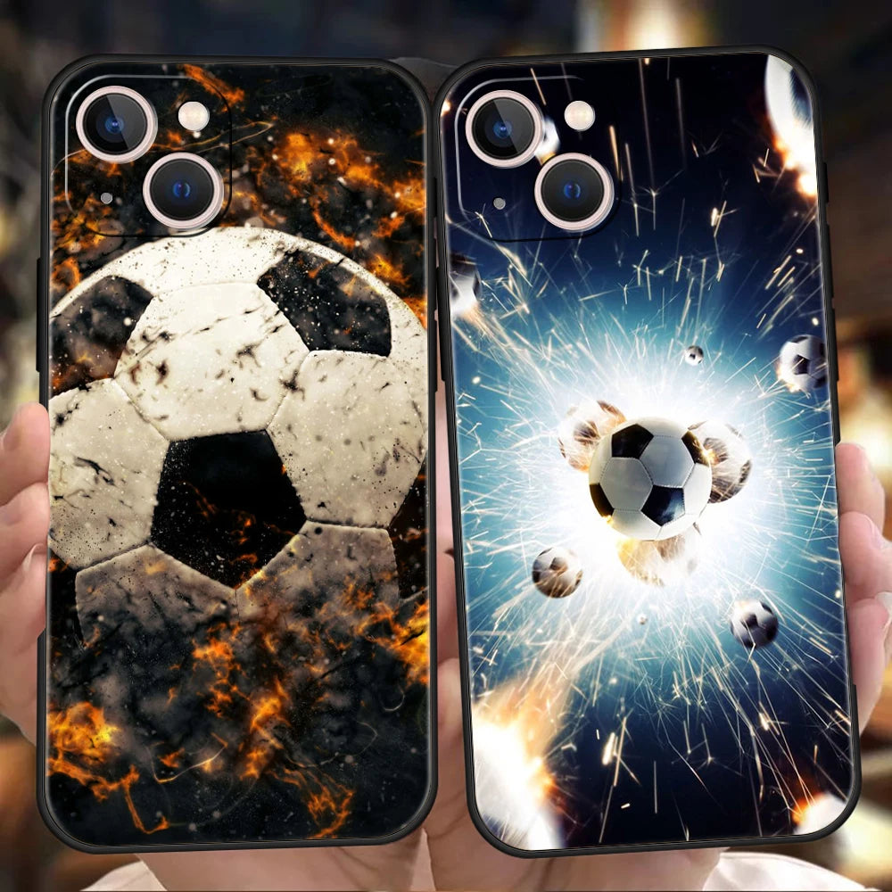 Football Sport Soccer Phone Case Cover for iPhone 16 15 14 13 12 Pro Max XR XS 11 7 8 Plus Shockproof Silicone Soft Shell Bag