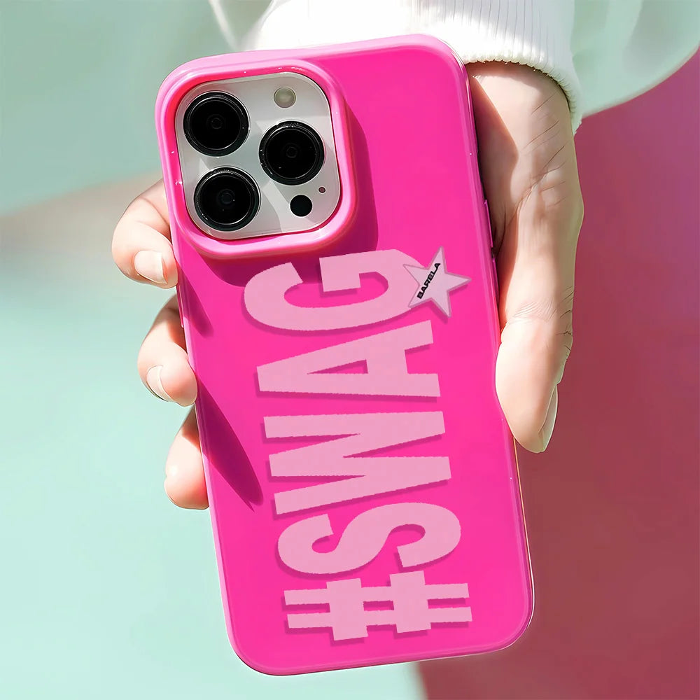 Y2K Aesthetic #SWAG Case for iPhone 17 16 15 14 13 12 11 Pro Max Plus Pink Star Design Cool Girl Camera Protection Back Shell