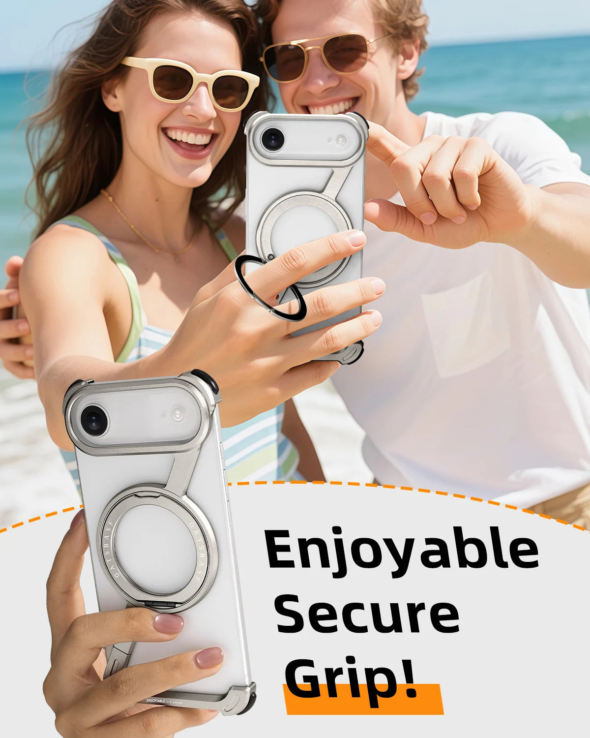 Oatsbasf Frameless Metal Phone Case for iPhone 17 Air/17 Pro/Pro Max with Kickstand 360° Rotatable Magsafe Protective Shockproof