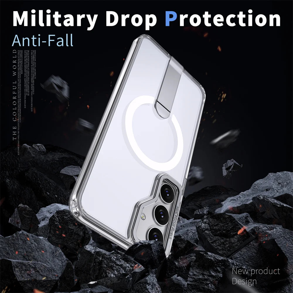 Luxury Metal Bracket Fold Stand Magnetic Phone Case For Samsung S26 S25 Edge S24 S22 S23 Ultra For Magsafe Wireless Charge Cover