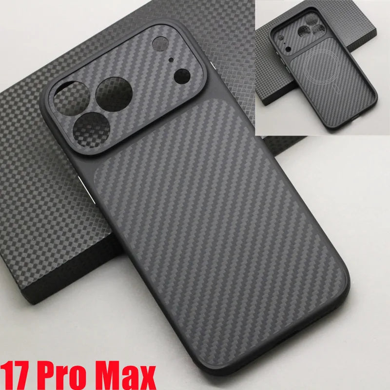 Carbon Fiber Magnetic Case TPU Soft Frame for iPhone 17 Pro Max / 17 Pro Kevlar Aramid Fiber Anti-fall Magnetic Case