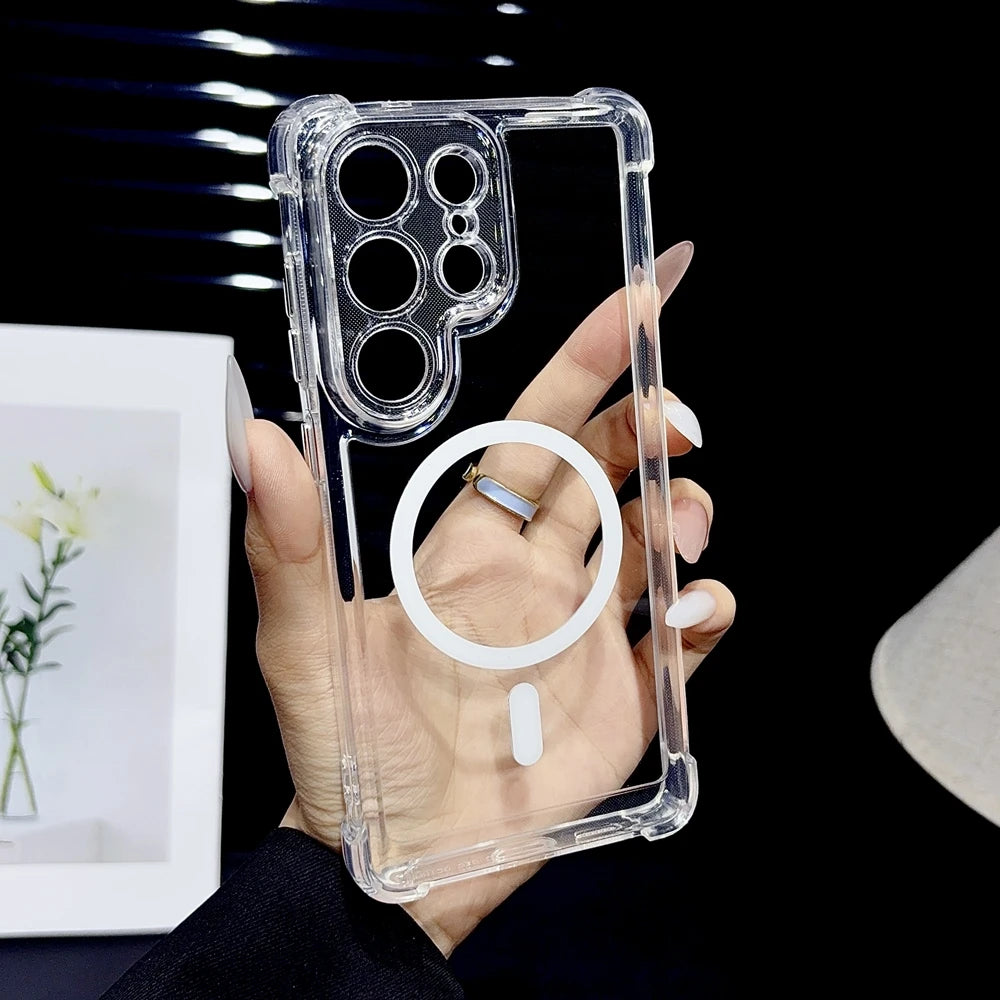 for Magsafe Airbag Shockproof Case for Samsung S26 S25 S24 S23 Ultra Plus S22 S21 FE A57 A56 A35 A05s A54 Clear Magnetic Cover