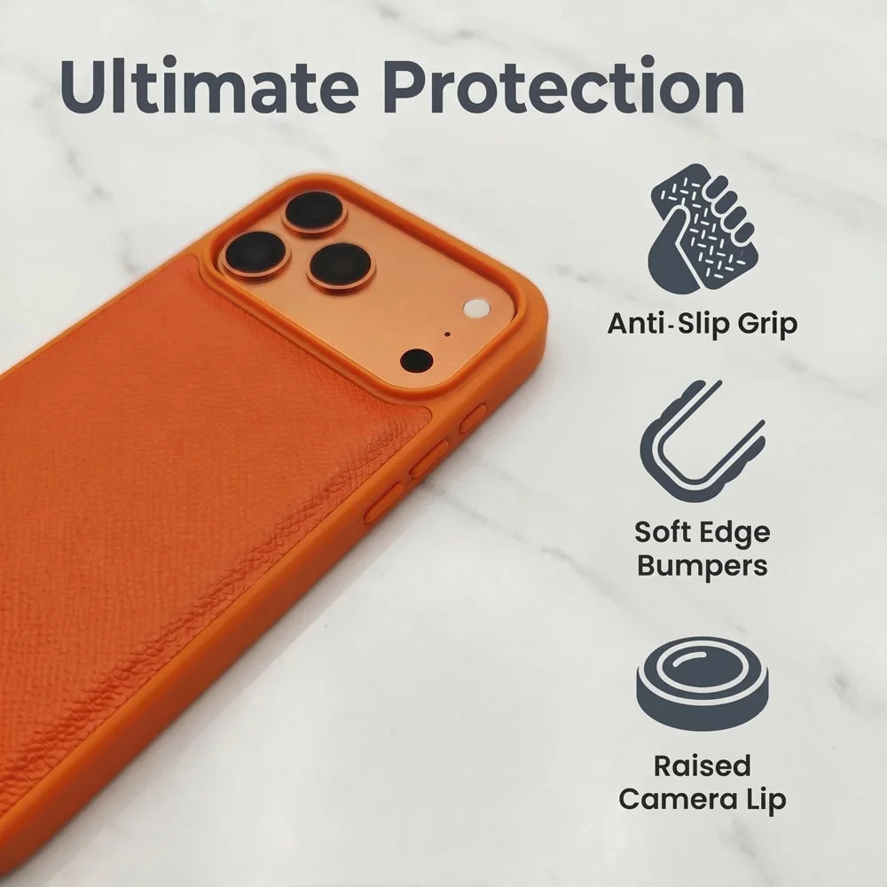 Fashion Elegant Epsom Palm Grain PU Leather Cover For iPhone 18/17/16/15 Pro Max Multi Color Slim Shockproof TPU Frame Case