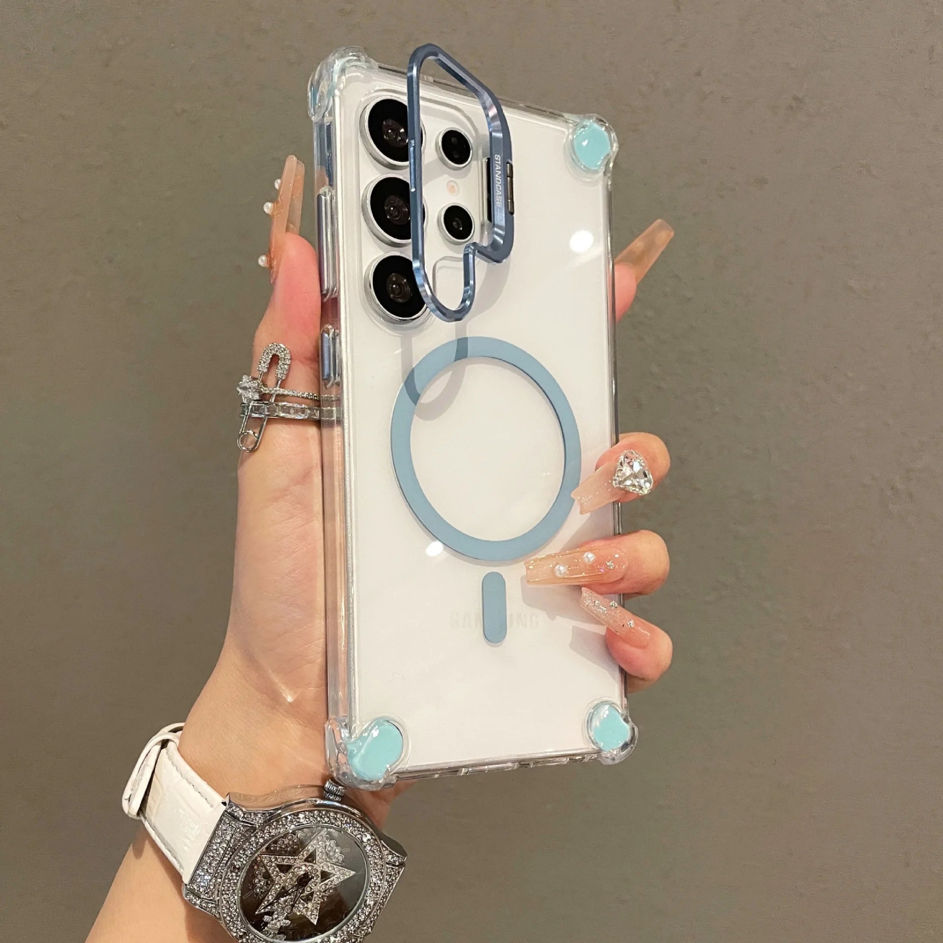 for Samsung Galaxy S26 Ultra S26 Plus Case Magnetic Crystal Clear Shockproof Air-cushion Cover Mag-safe Alloy Camera Stand Shell