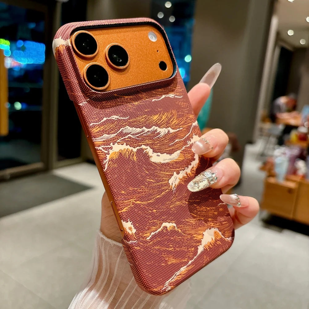 Luxury Frameless For Magsafe Magnetic Phone Case For iPhone 17 Air 16 15 14 13 Pro Max Carbon Fiber Kevlar Waves Texture Cover
