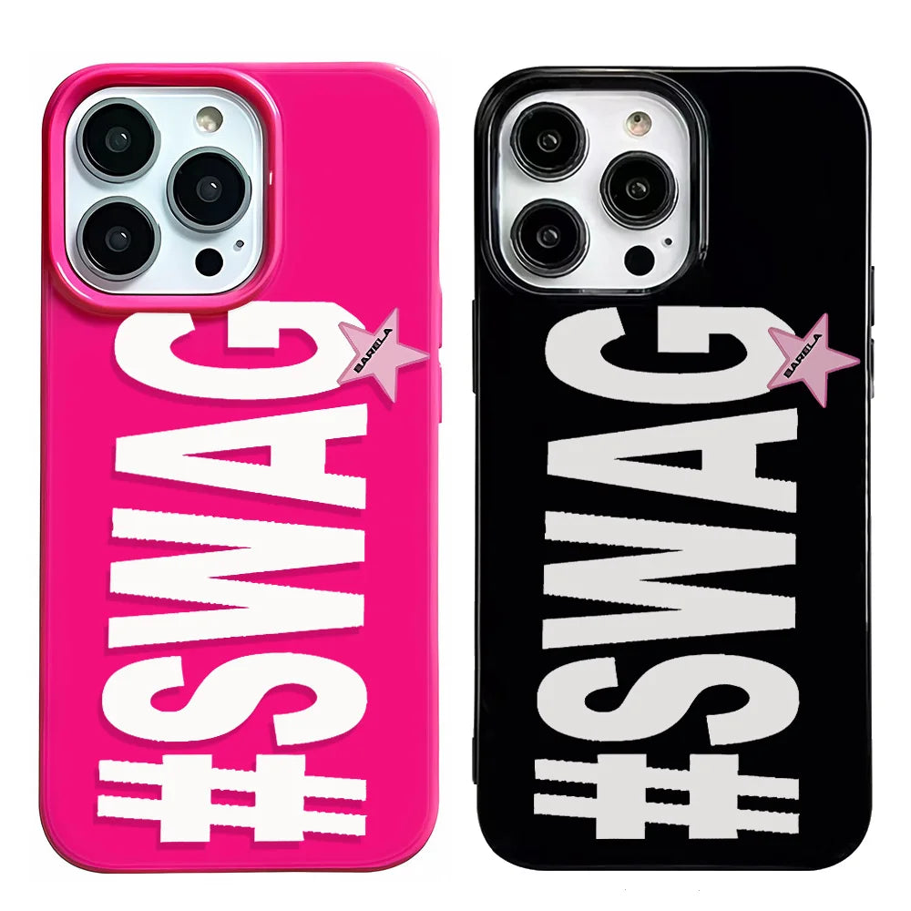 Y2K Aesthetic #SWAG Case for iPhone 17 16 15 14 13 12 11 Pro Max Plus Pink Star Design Cool Girl Camera Protection Back Shell