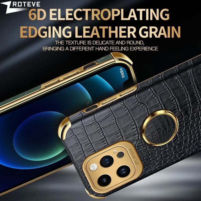 For iPhone16 Pro Zroteve Crocodile Leather Ring Holder Soft Cover For iPhone 16 15 14 13 12 11 Pro Max SE 2 3 iPhone15 Plus Case