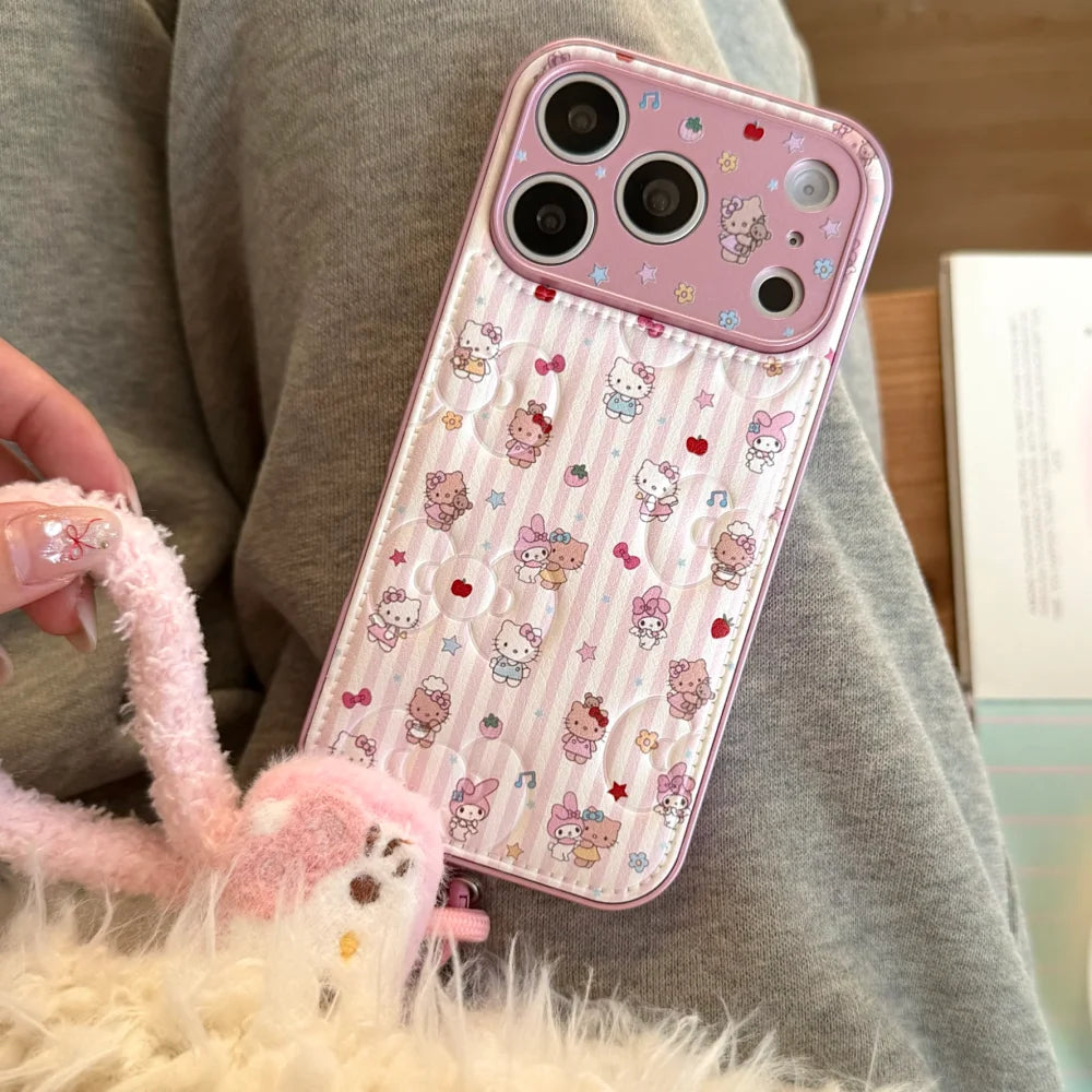 Cute Melody KT Fashion Leather Phone Case for iPhone 17 Pro Max 15 14 Pro 16 Pro Max Cases Protection Cover Cute Cartoon Funda