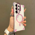 Luxury Transparent Case For Samsung Galaxy A56 A36 A16 A17 A26 S25 S24 S23 Ultra Plus FE For Magsafe Wireless Charge Stand Cover