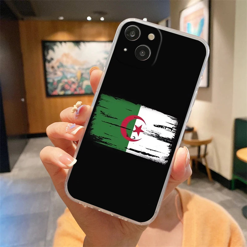 Phone Case For iPhone 16E 15 16 14 13 12 11 Pro Max XS Max 7 8 16 Plus SE2 Soft TPU Clear Cover Algeria Flag