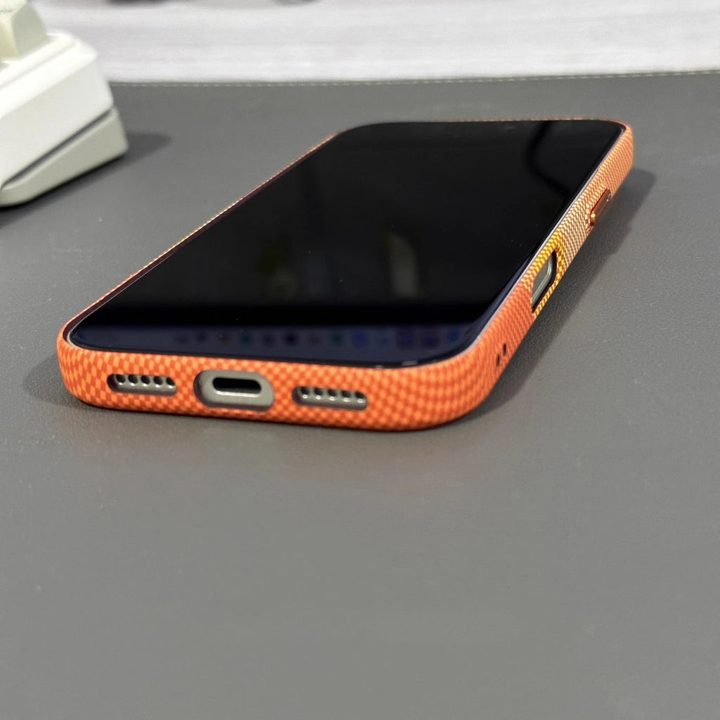 Fashion Orange Plaid Magnetic Case for iPhone 17 Pro Max Magnets Carbon Phone Cover Camera Lens Protection Fundas Hard PC Shell