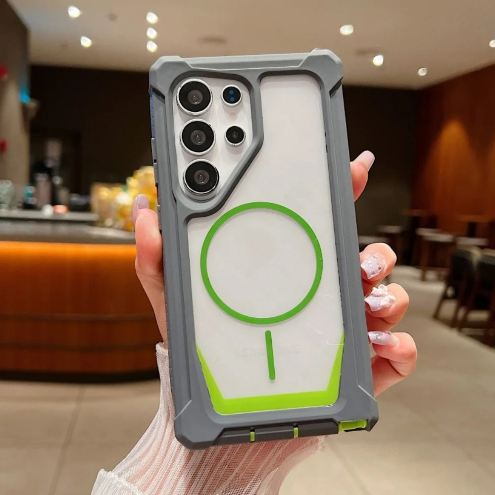 For Magsafe Clear Military Armor Bumper Phone Case For Samsung S26 S25 S24 S23 S22 S21 Ultra Plus Case Magnetic Shockproof Cover