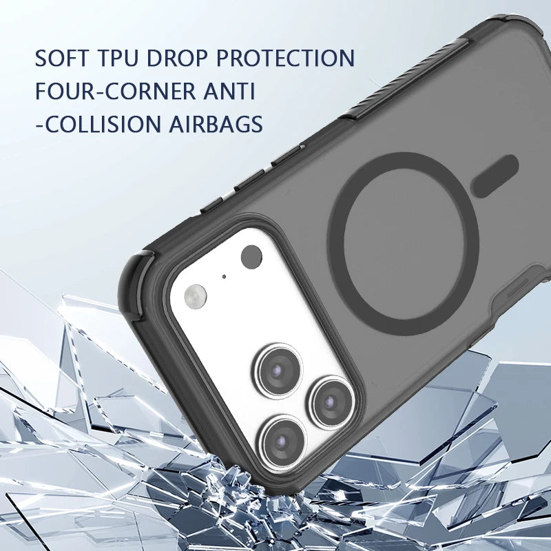 Four-corner anti-fall Heat dissipation Magnetic Phone Case For iPhone 17 Air 16 15 14 Plus 13 Pro Max For Magsafe Bumper Cover﻿