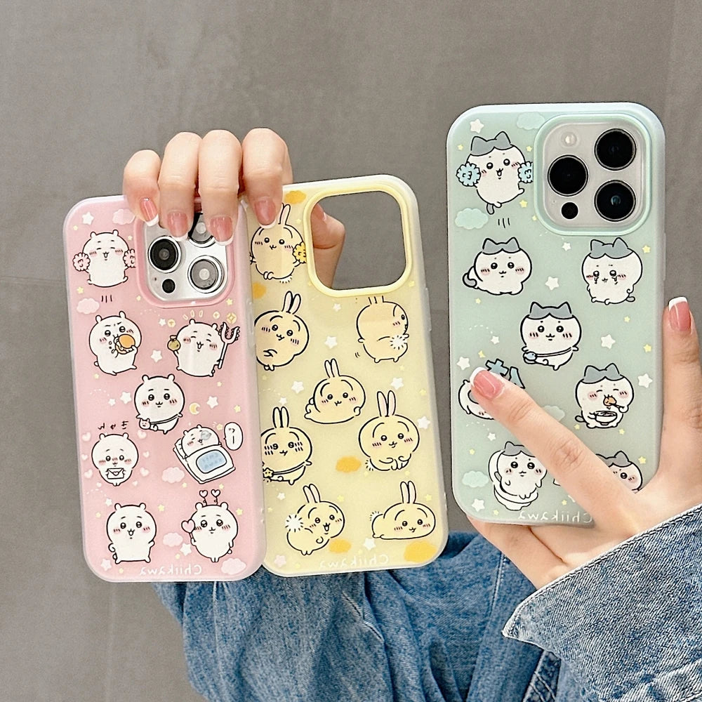 Cute Cartoon Japan Anime Chiikawa Usagi Hachiware Phone Case For iPhone 17 16 15 14 13  Pro Max Cases Shockproof Soft TPU Cover
