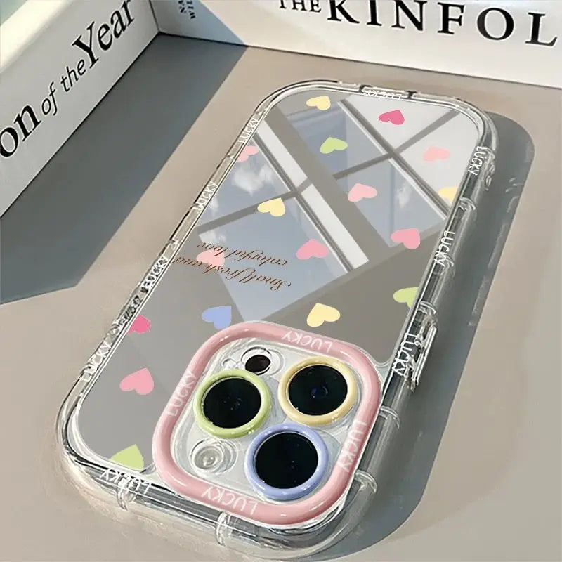 Beautiful Colorful Love English Pattern Mirror Phone Case For iPhone 17 16 15 14 13 12 11 Pro Max 16E 17E XR X XS 7 8 Plus Cover