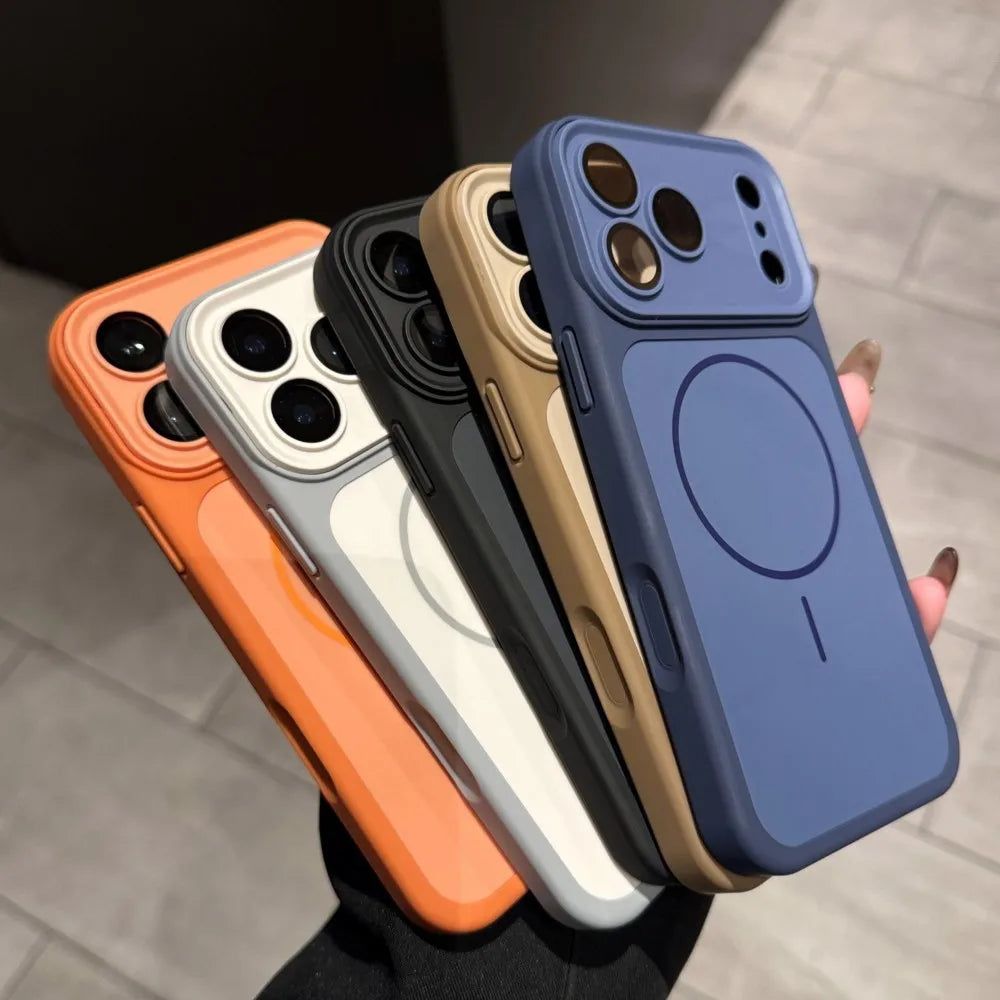 Rugged Armor Bumper Shockproof Matte Case for iPhone 17 16 15 14 Plus 13 Pro Max For Magsafe Magnetic Capa Lens Protection Cover